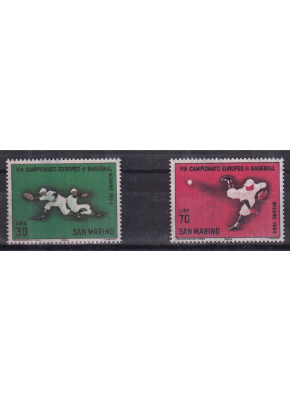 1964 San Marino Campionati Europei Baseball 2 valori nuovi Sassone 682-3